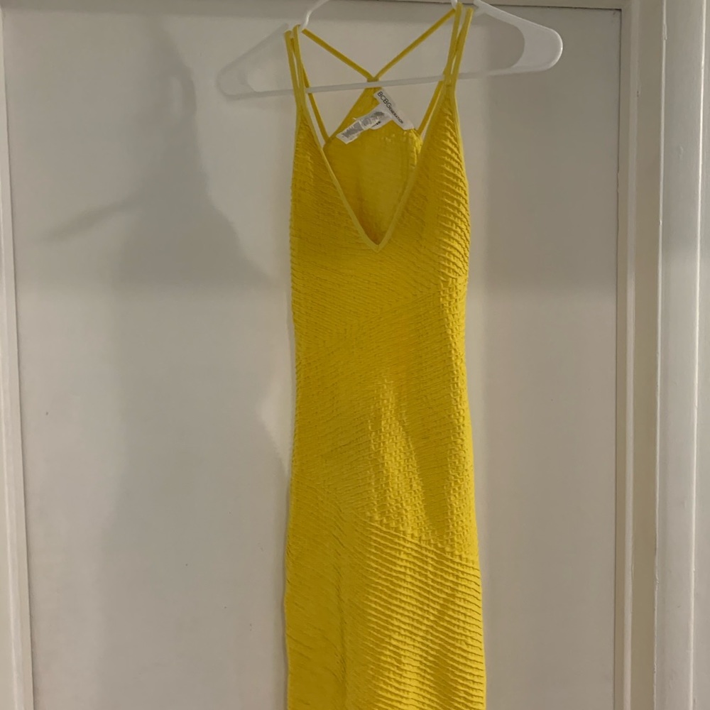Yellow ribbed body con dress